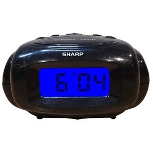 Sharp LCD Digital Travel Alarm Clock Black SPC500 Blue Display Tested Battery